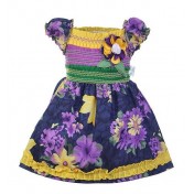 Babyhug Puff Sleeves Printed Frock with Smocked Yoke