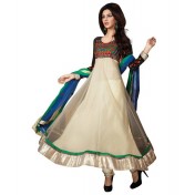 Aabha Cream Embroidered Net Unstitched Suit With Dupatta