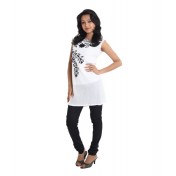 Globus White Embroidered Cotton Kurti