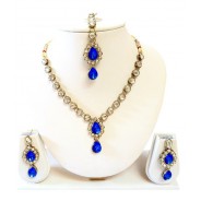 Apsara Plush Royal Blue Necklace Set With Maang Tika
