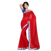Florence Red Printed Semi Chiffon Saree